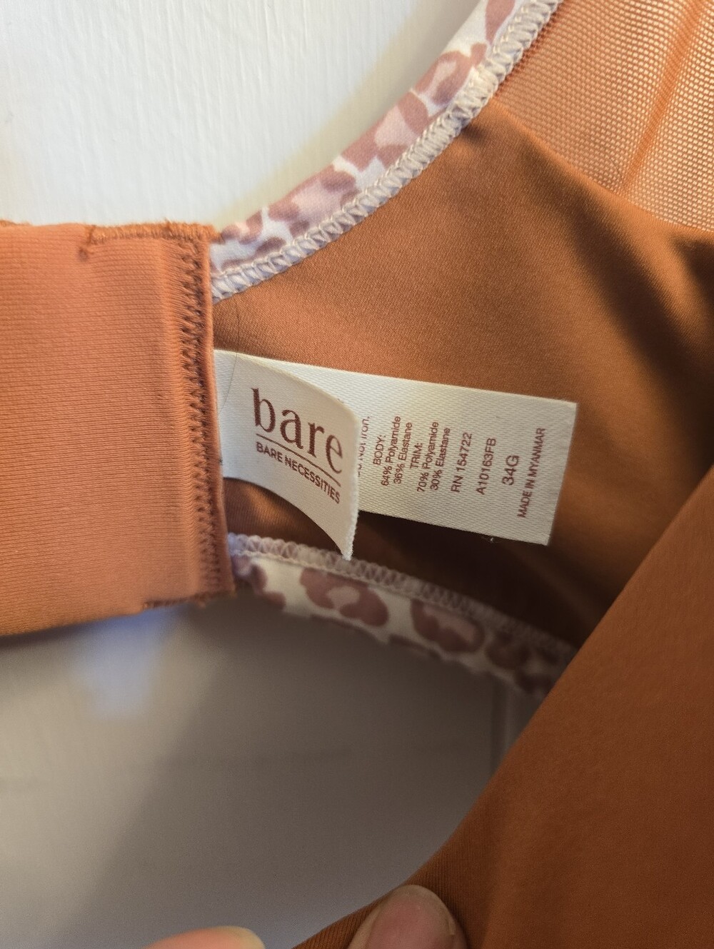 Bare Necessities 34G T-Shirt Bra Terracotta Leopard Trim Convertible Straps - Picture 3 of 5